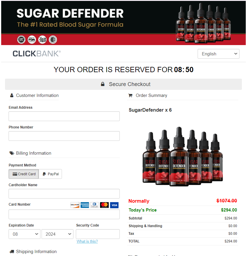 Sugar Defender order page